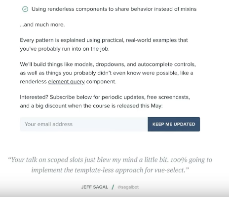 Advanced Vue Components Landing Page - Continued